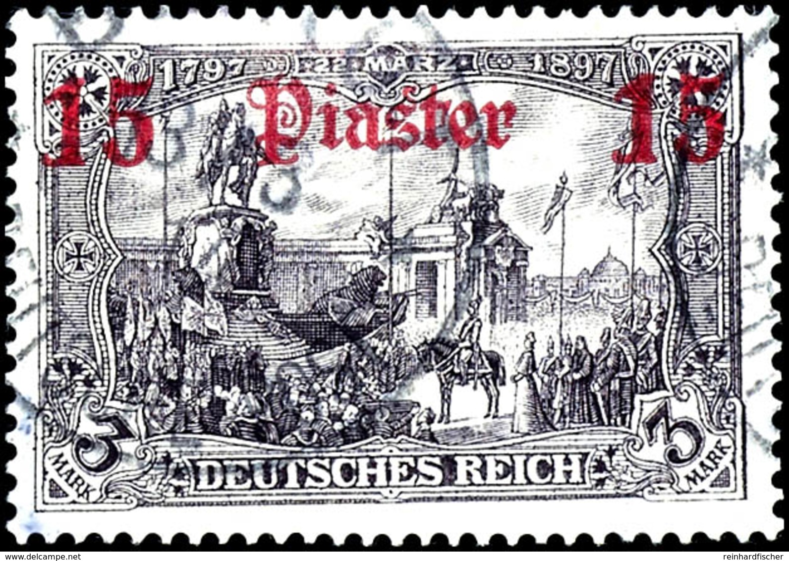 15 Piaster Auf 3 Mark Deutsches Reich Mit Wasserzeichen, Tadellos, Stempel Mit Kriegsdatum "BEIRUT" 13.8.14, Seltene Mar - Turkey (offices)