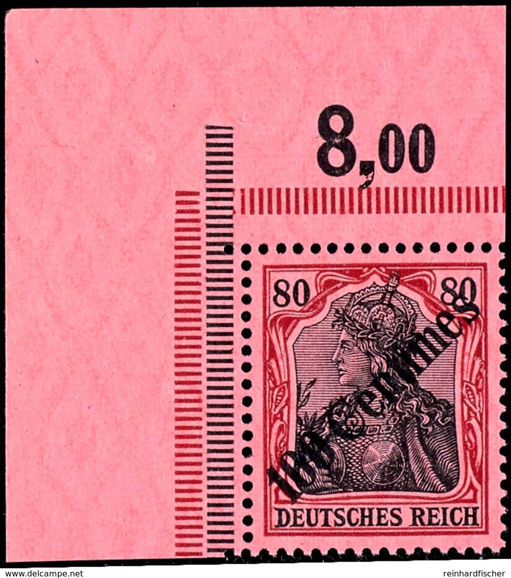 100 C. Auf 80 Pf. Tadellos Postfrische Linke Obere Bogenecke, Mi. 190,--, Katalog: 52ER ** - Turkey (offices)