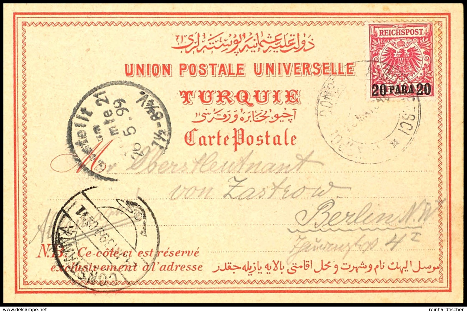 CONSPOLI - CONSTANTA - BUERESCI 23.5.99 Rumänischer Seepostenstempel Auf 20 Pa. Auf 10 Pfg. Auf Ansichtskarte Von Consta - Deutsche Post In Der Türkei