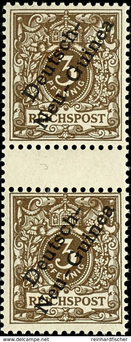 3 Pfg Dunkelockerbraun, Senkrechtes Paar Mit Zwischensteg, Postfrisch, Einmal Gefaltet, Mi. 100.-, Katalog: 1aZS ** - German New Guinea