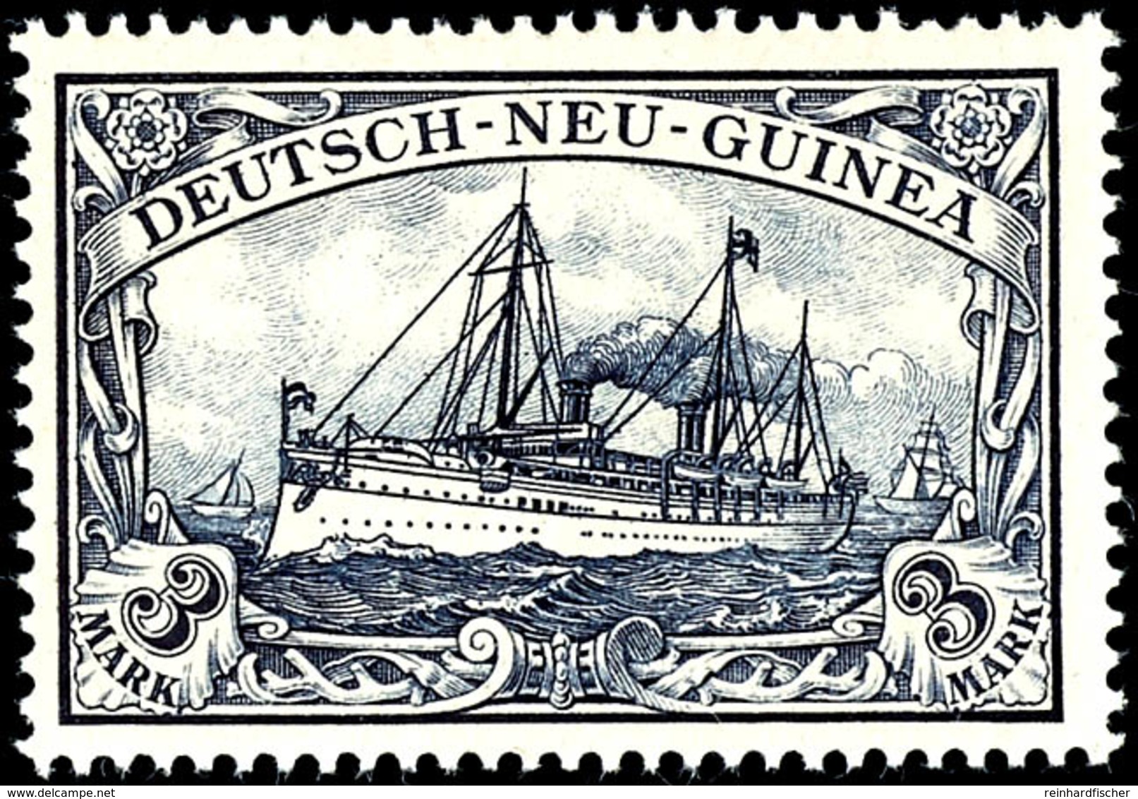 3 Pfg - 3 M. Kaiseryacht, Kurzsatz Ohne Die 5 M., Tadellos Postfrisch, Unsigniert, Sehr Schöne Kabinetterhaltung, Katalo - Deutsch-Neuguinea