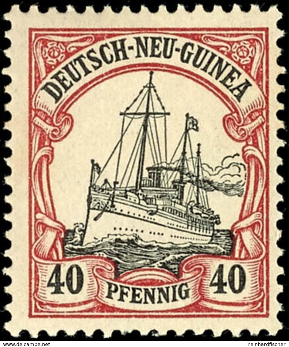 40 Pf. Schiffszeichnung, Nicht Gelisteter Plattenfehler "zusätzlicher Strich Rechts An Dampffahne", Ungebr., Katalog: 13 - German New Guinea