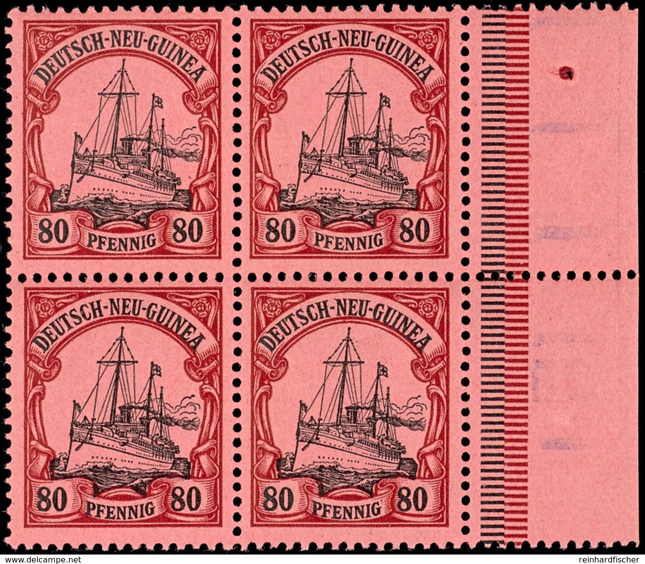 80 Pfg. Kaiseryacht, Postfrischer 4 Er - Block Vom Bogenseitenrand, Katalog: 15 ** - German New Guinea