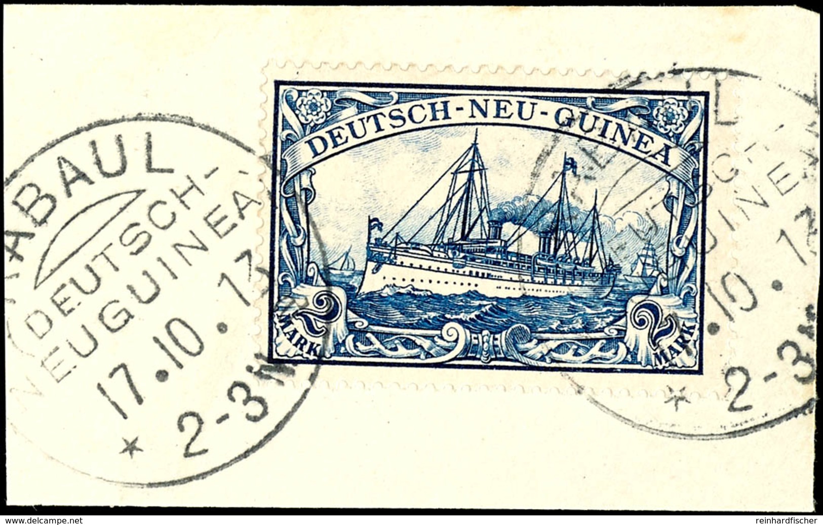 2 M. Kaiseryacht Auf Briefstück, Tadellos Gestempelt KOS "RABAUL 27.10.13", Gepr. Pauligk, Katalog: 18 BS - German New Guinea