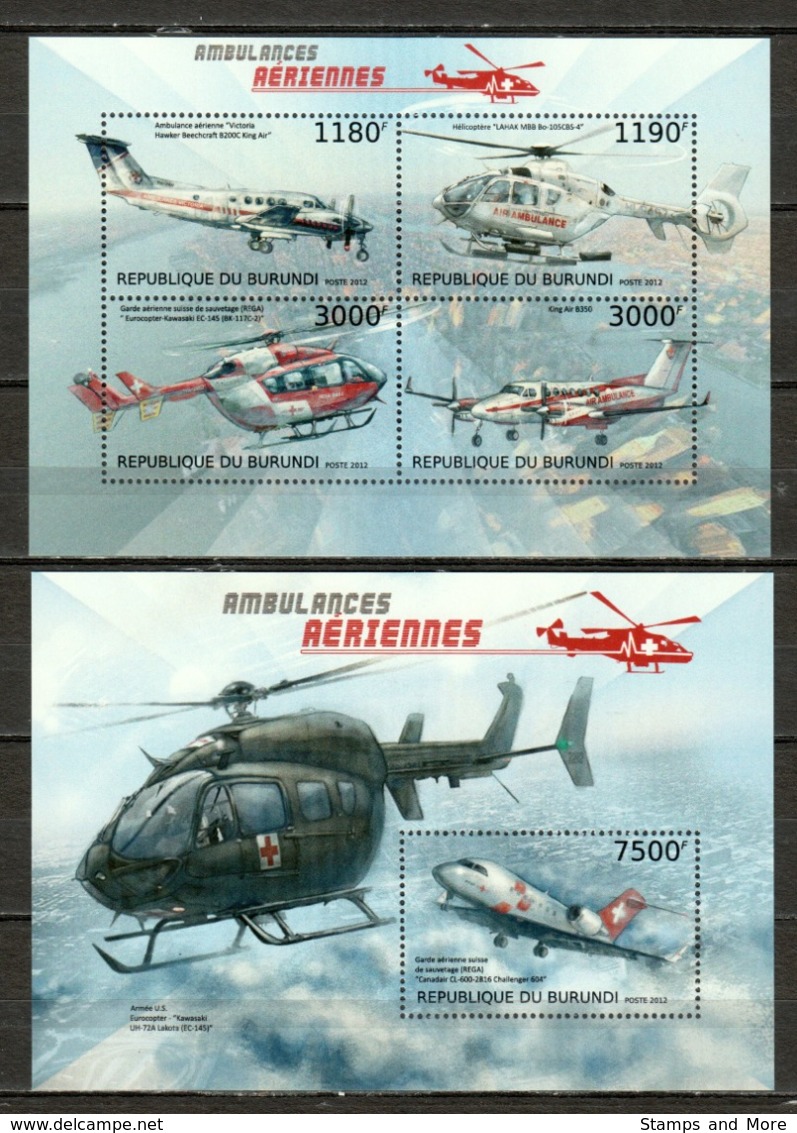 Burundi 2012 Kleinbogen Mi 2953-2956 + Block 315 MNH AIR AMBULANCES - AIRPLANES & HELICOPTERS - Hubschrauber