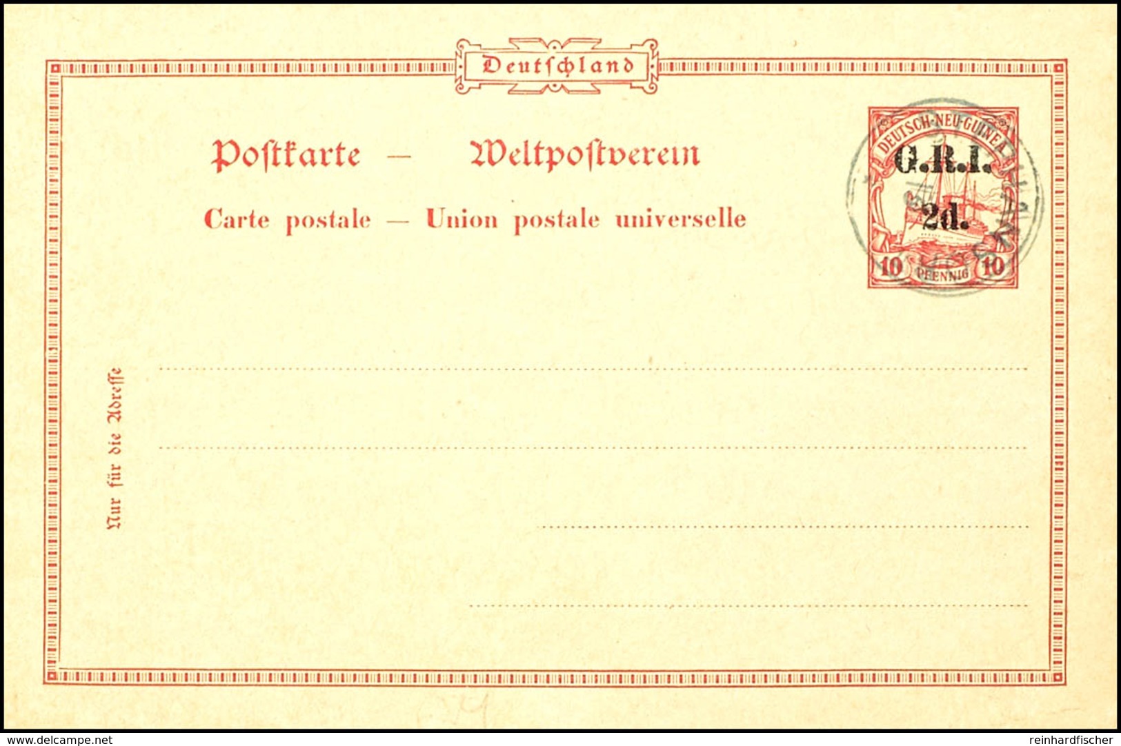 Ganzsache P9 überdruckt G.R.I. 2d.,gestempelt Mit Dem Sehr Seltenen, Nachverwendetem, Deutschen Stempel "STEPHANSORT *"  - Deutsch-Neuguinea