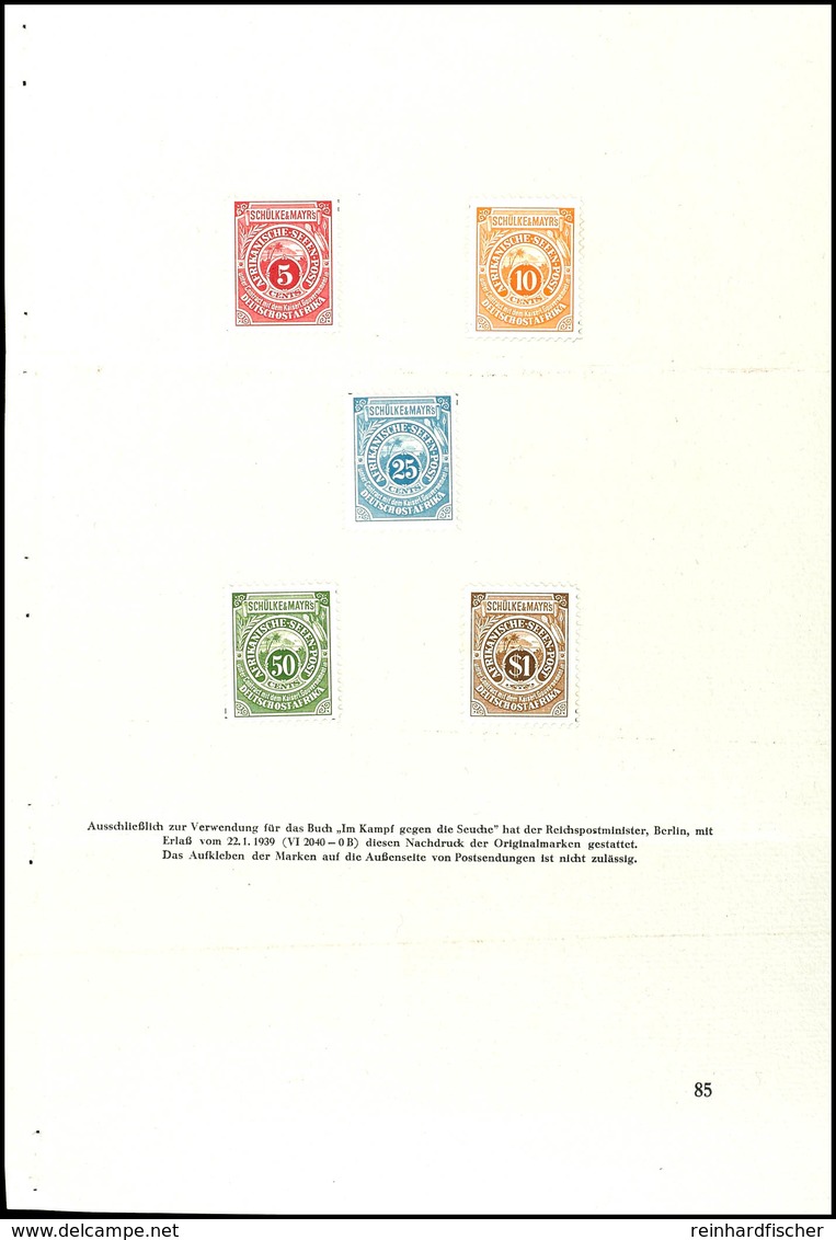 5 C. - 1 $ Seenpost Nachdrucke, 5 Werte Komplett Auf Entsprechender Originalseite Der Festschrift "Im Kampf Gegen Die Se - Deutsch-Ostafrika