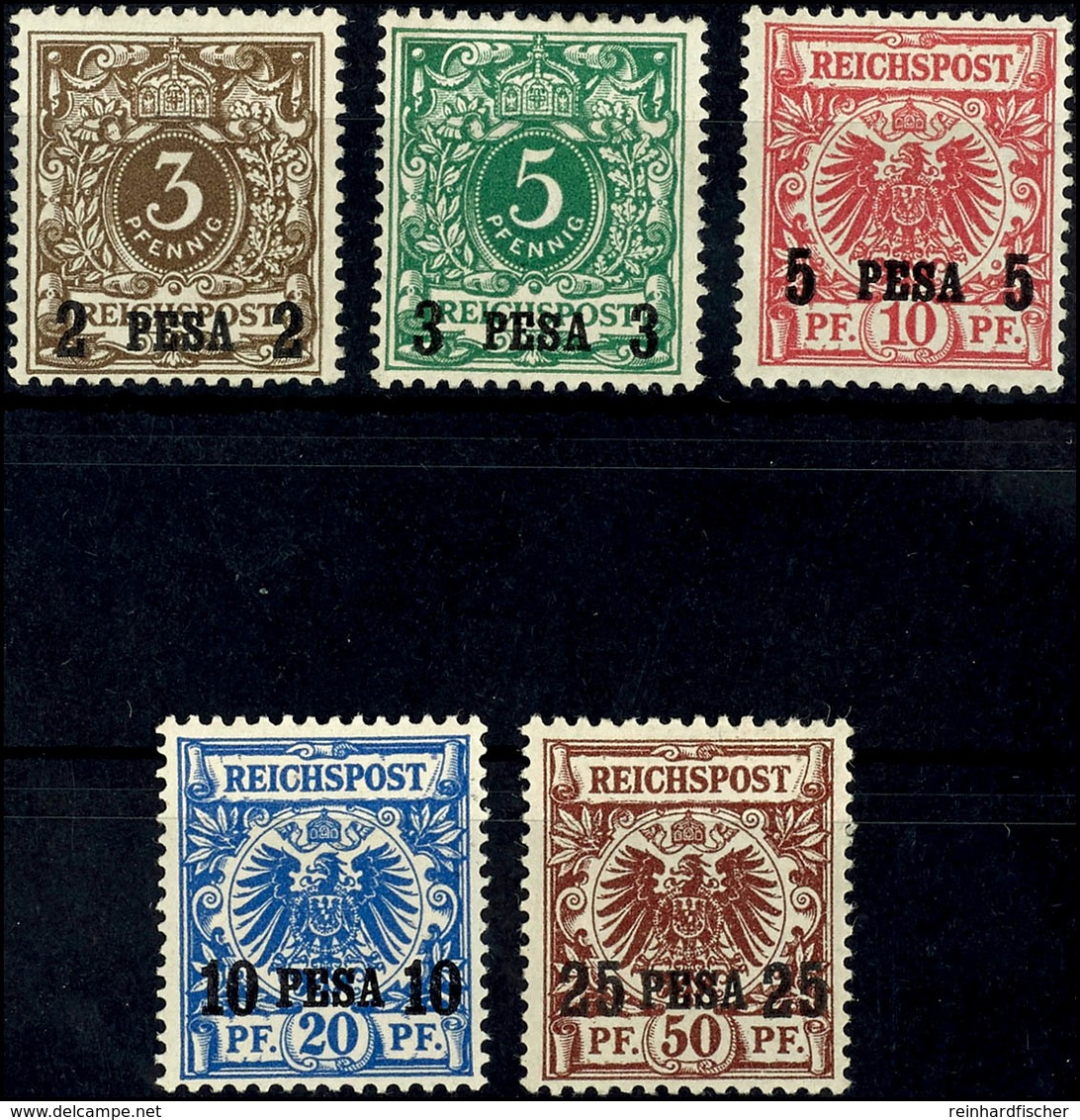 2 P. Auf 3 Pfg - 25 P. Auf 50 Pfg Krone/Adler, Dabei Die 5 P. In Besserer Farbe Lebhaftrosarot, 5 Werte Komplett, Tadell - Africa Orientale Tedesca