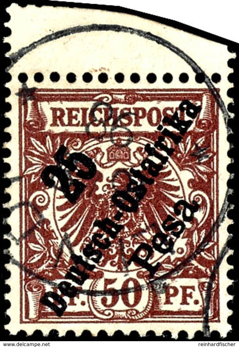 2 P. Auf 3 Pfg - 25 P. Auf 50 Pfg Krone/Adler Diagonalaufdruck, Dabei Die 25 P. Mit Kleinem Zwischenstegansatz Oben, 5 W - German East Africa