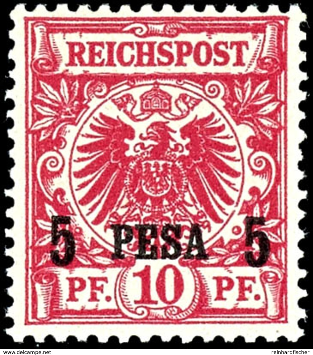 5 P Auf 10 Pfg. Rotkarmin, Dunkelrot Quarzend, Postfrisch, Tadellos, Fotoattest Jäschke-L. BPP, Zuschlag 151. Auktion =  - Deutsch-Ostafrika