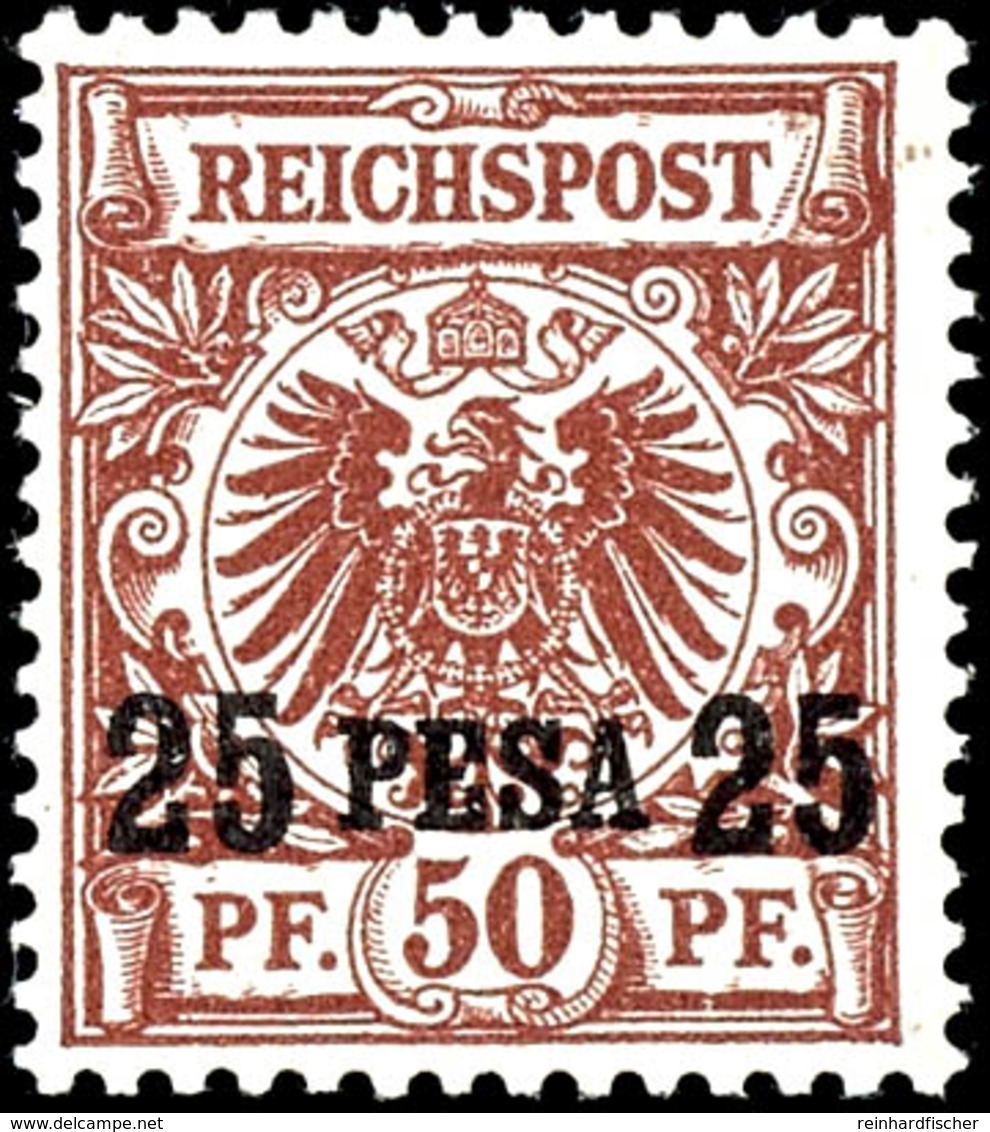 50 Pfennig Krone/Adler Mit Aufdruck "25 PESA", Tadellos Postfrisch Ohne Signatur, Michel 180,-, Katalog: 5I ** - Deutsch-Ostafrika