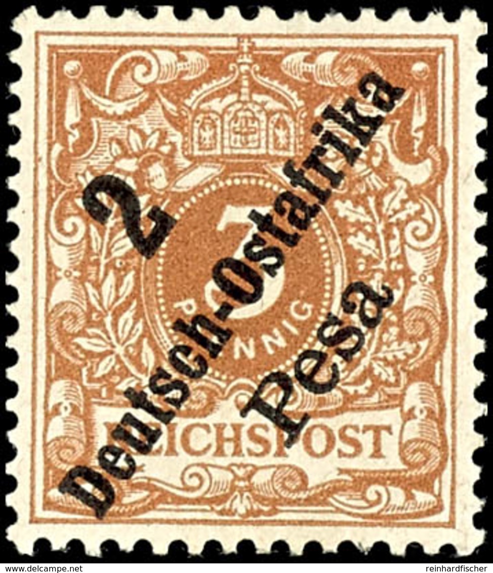 2 P. Auf 3 Pfg Krone/Adler Diagonalaufdruck Lebhaftbraunocker, Tadellos Ungebraucht, Gepr. Pauligk BPP, Mi. 140.-, Katal - Deutsch-Ostafrika