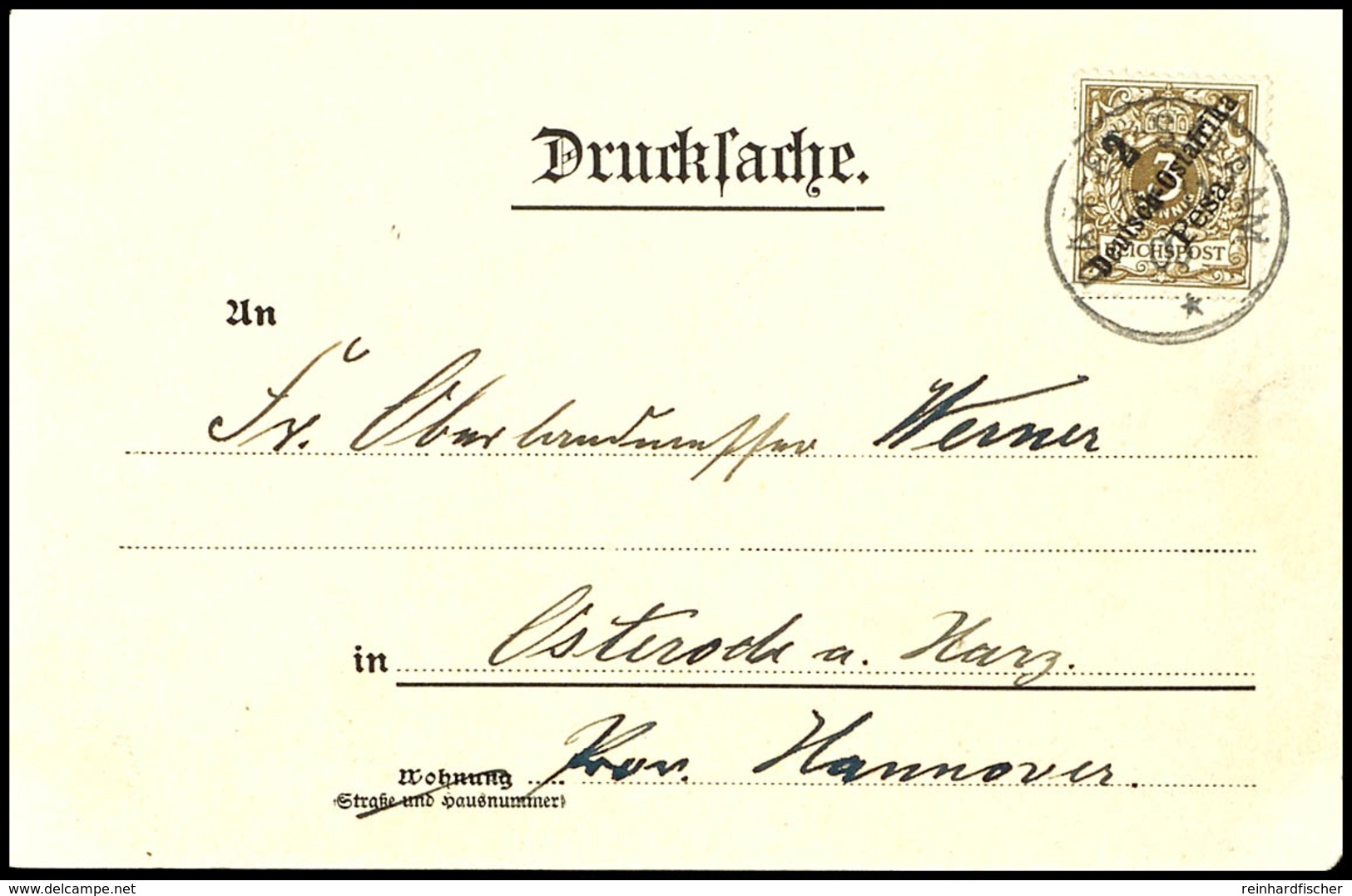 3 Pfennig Krone/Adler Mit Aufdruck " Deutsch-Ostafrika 3 Pesa", Portogerechte Drucksachen- Einzelfrankatur, Michel-Brief - Deutsch-Ostafrika