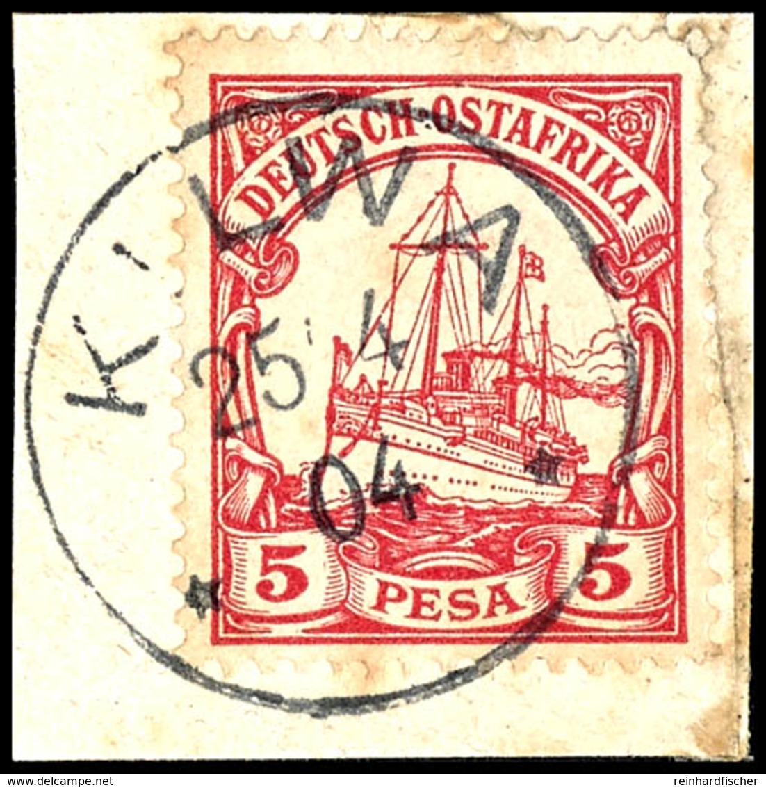 5 Pesa Kaiseryacht, Plattenfehler I, Michel 550,-  Briefstück, Leichte Einschränkungen !, Katalog: 13I BS - Deutsch-Ostafrika