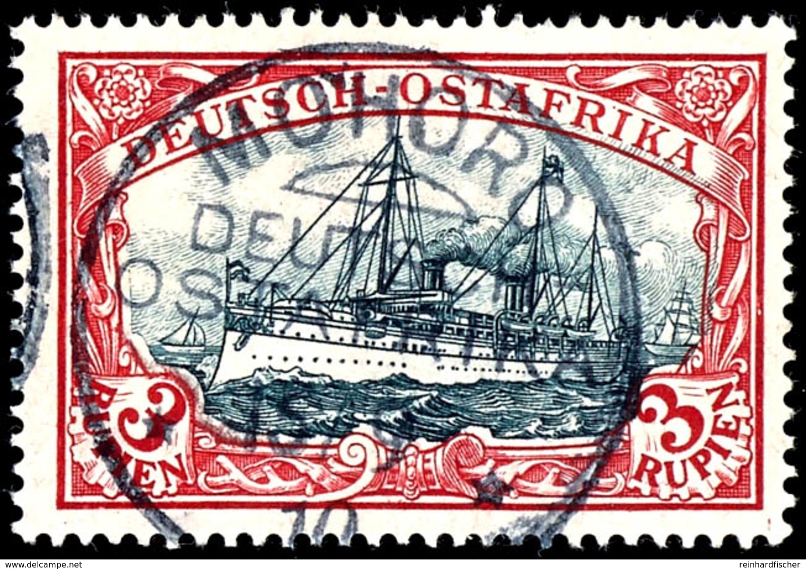 3 Rupien Kaiseryacht, Tadellos,  Zentral Gestempelt "MOHORO", Geprüft Dr. Steuer VÖB, Michel 230,-, Katalog: 21b O - Deutsch-Ostafrika