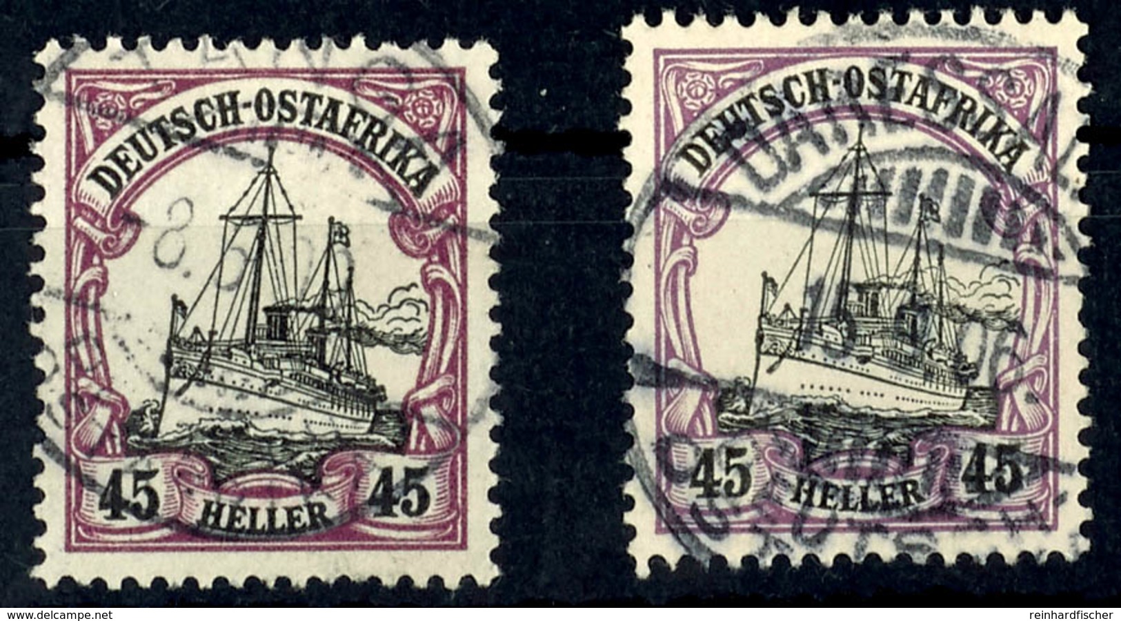 45 Heller Kaiseryacht In Beiden Farben, Gestempelt, Tadellos, 1 Wert Geprüft Steuer BPP, Michel 155,-, Katalog: 28a,b O - German East Africa