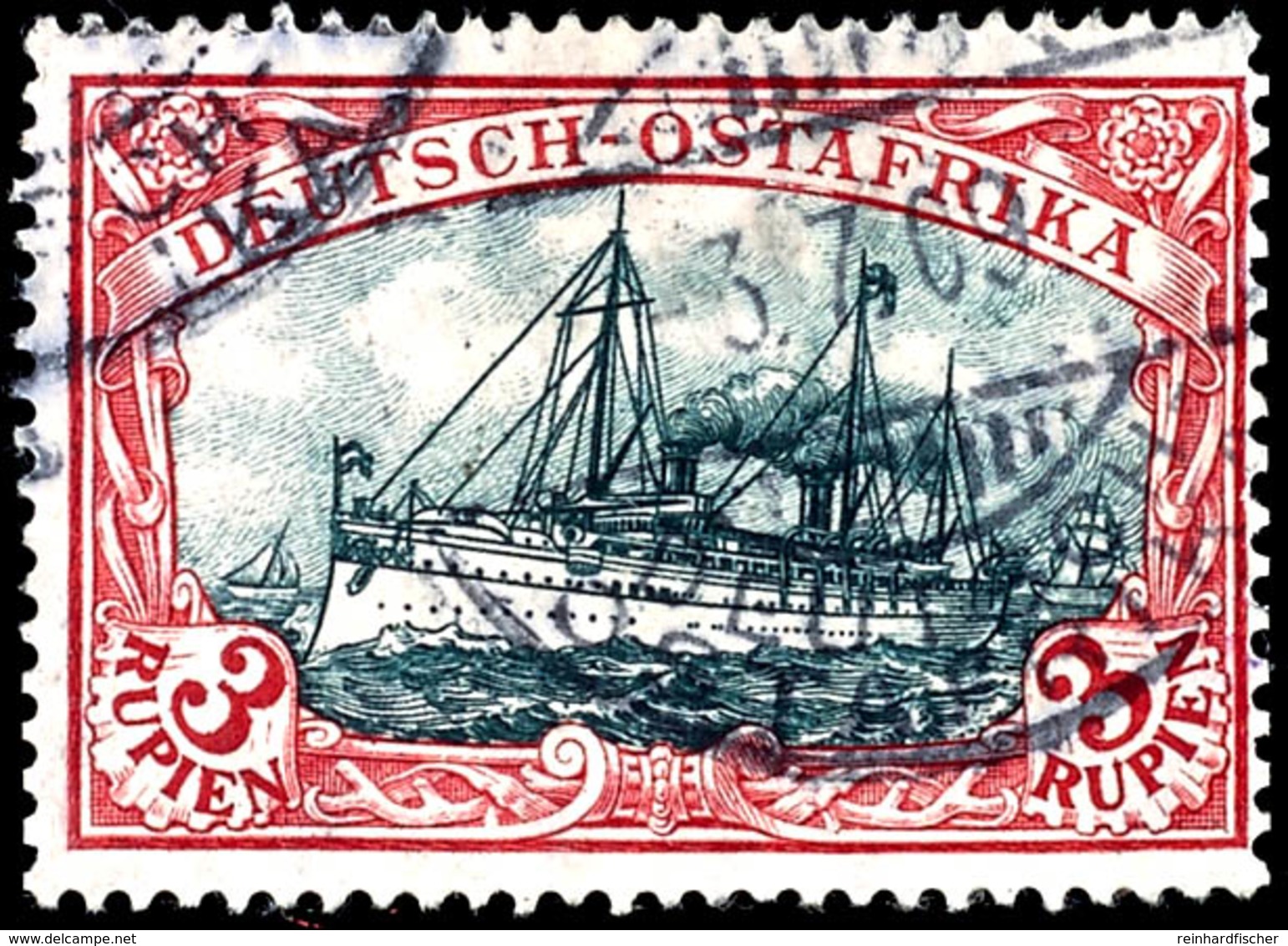 3 Rupien Kaiseryacht Mit Wasserzeichen, Tadellos Gestempelt, Geprüft Steuer BPP, Michel 500,-, Katalog: 39I A A O - Afrique Orientale