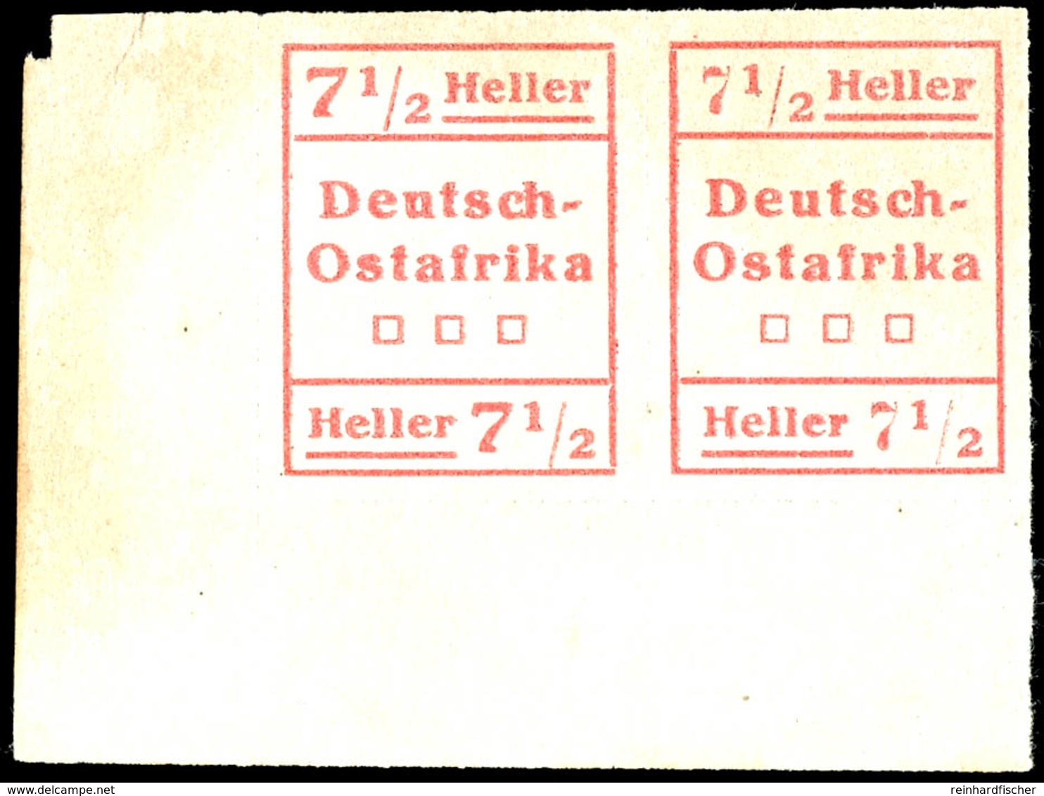 7 1/2 H. Wuga Ausgabe Typenpaar Mit Linker Unterer Bogenecke, Tadellos Ungebraucht O.G. Wie Verausgabt, Luxus, Gepr. Bra - German East Africa