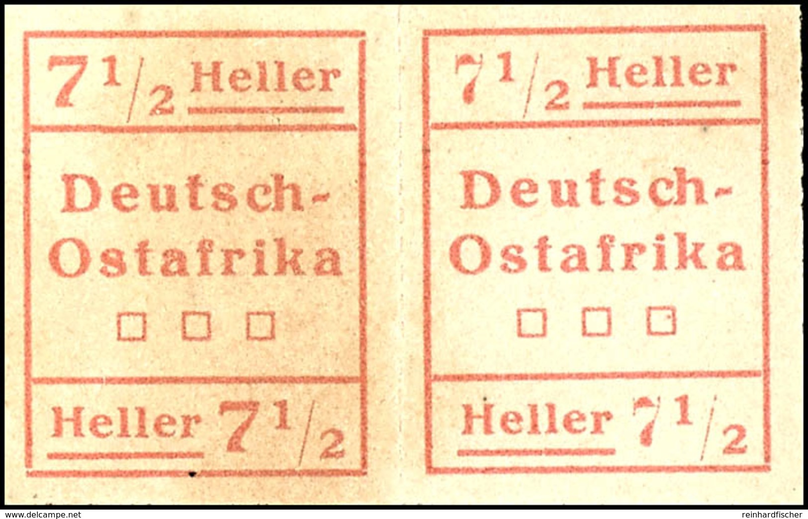 Wuga- Ausgabe, Zusammendruck 7 1/2 Heller Type I Und Type II, Ohne Gummi Wie Verausgabt, Geprüft  Dr. Pauligk BPP, Miche - German East Africa