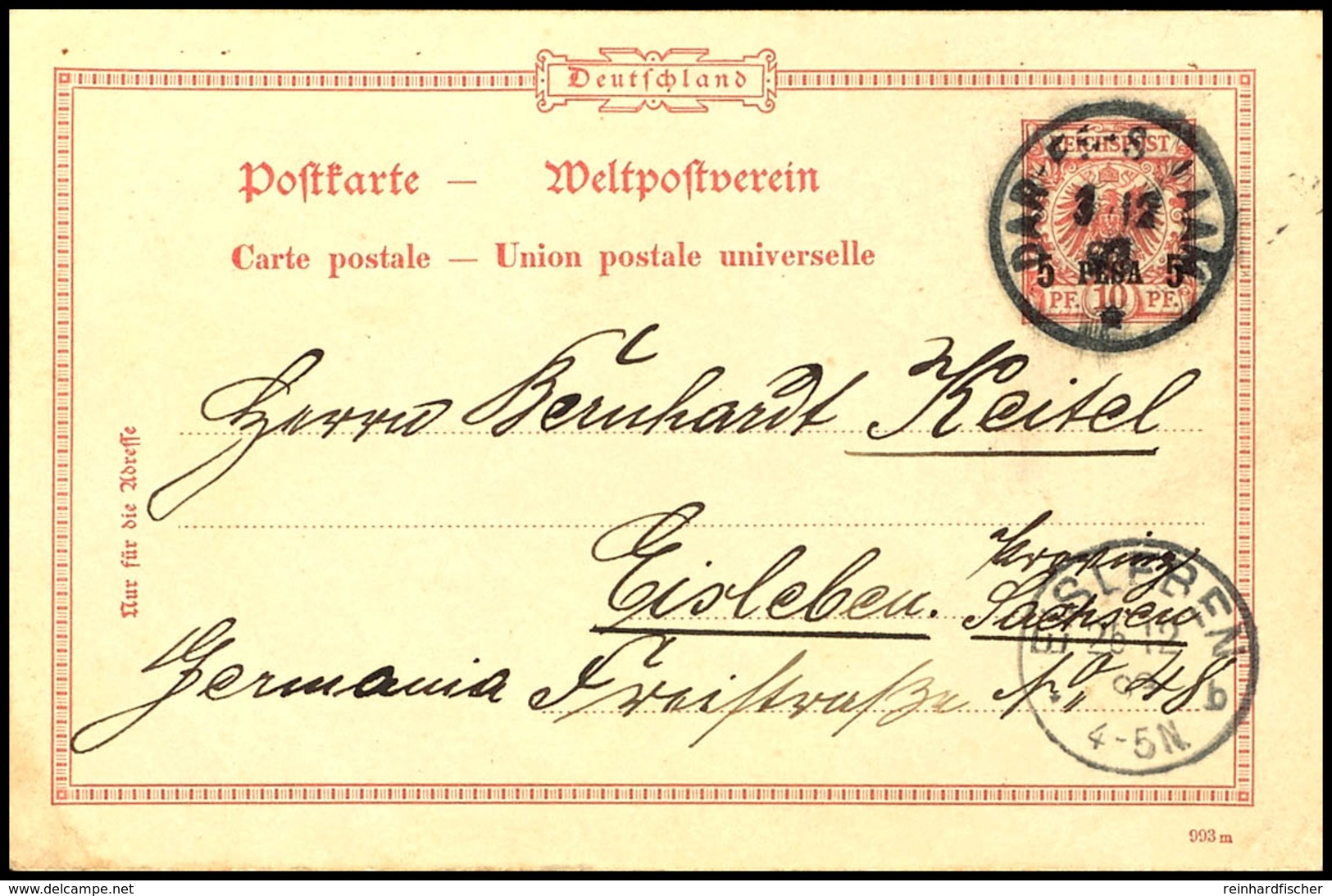 DAR- ES- SALAAM  3 12  93 * , Vorläuferpostkarte VP 25, Gute Erhaltung, Michel 120,-, Katalog: VP25 BF - German East Africa