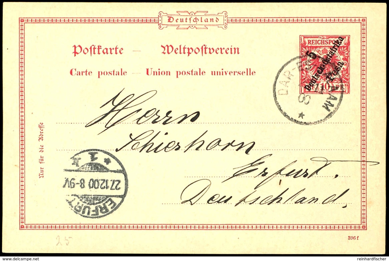 5 Gestempelte Und Gelaufene Ganzsachen, Dabei Stempel "WILHELMSTHAL" In Blau, "ARUSCHA, SAADANI, DAR-ES-SALAAM, WILHELMS - Africa Orientale Tedesca