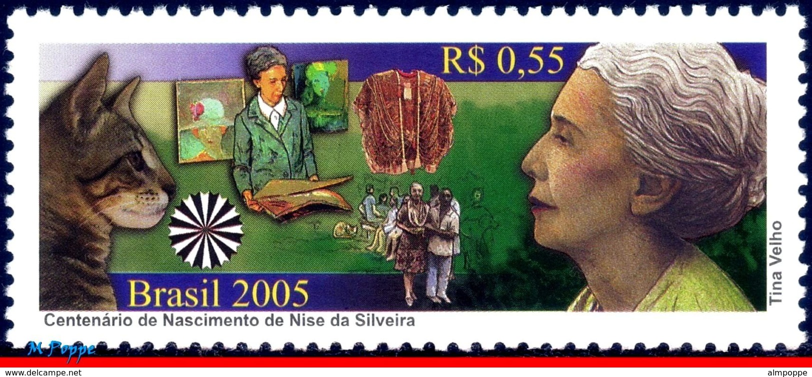 Ref. BR-2951 BRAZIL 2005 FAMOUS PEOPLE, NISE DA SILVEIRA,, PSYCHIATRIST, CATS, MNH 1V Sc# 2951 - Ungebraucht