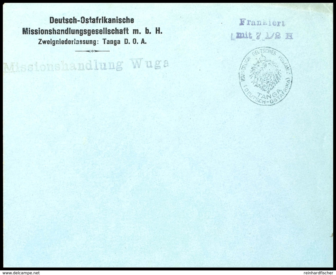 Tanga-Notausgabe, Mit 7 1/2 H. Vorausfrankierter Umschlag Der "Deutsch-Ostafrikanischen Missionshandlung M.b.H.", Violet - Afrique Orientale