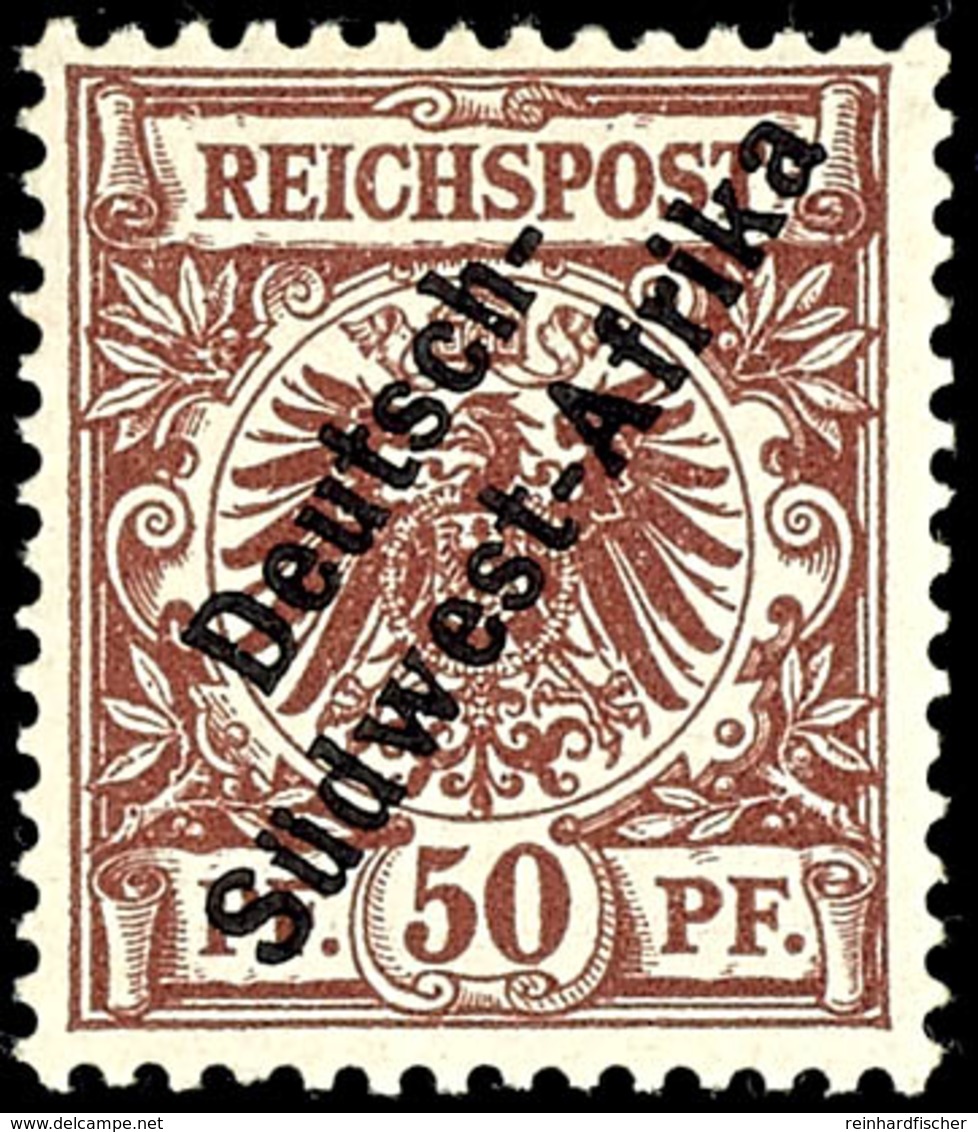 50 Pfg Krone/Adler Mit Schrägaufdruck, Tadellos Ungebraucht, Gepr. Richter, Mi. 280.-, Katalog: II * - German South West Africa