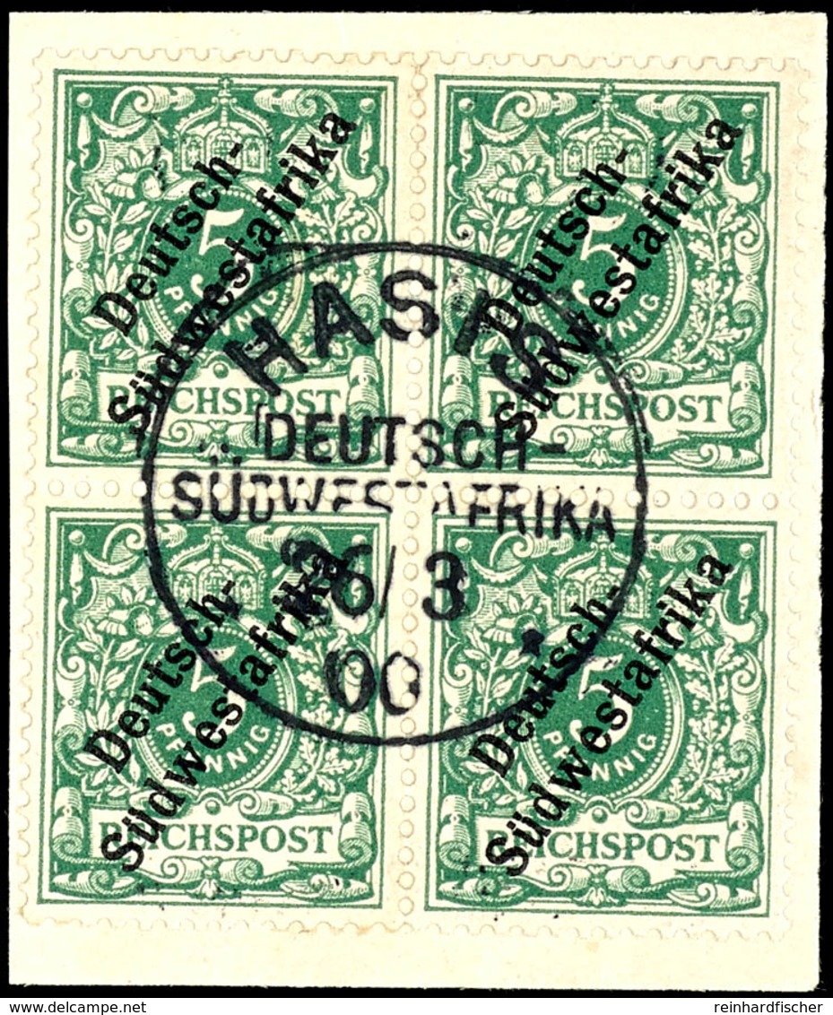 Luxusbriefstück Mit Viererblock 5 Pfennig Krone/Adler, Zentraler, Sauberer Stempel "HASIS", Geprüft Steuer BPP, Katalog: - Deutsch-Südwestafrika