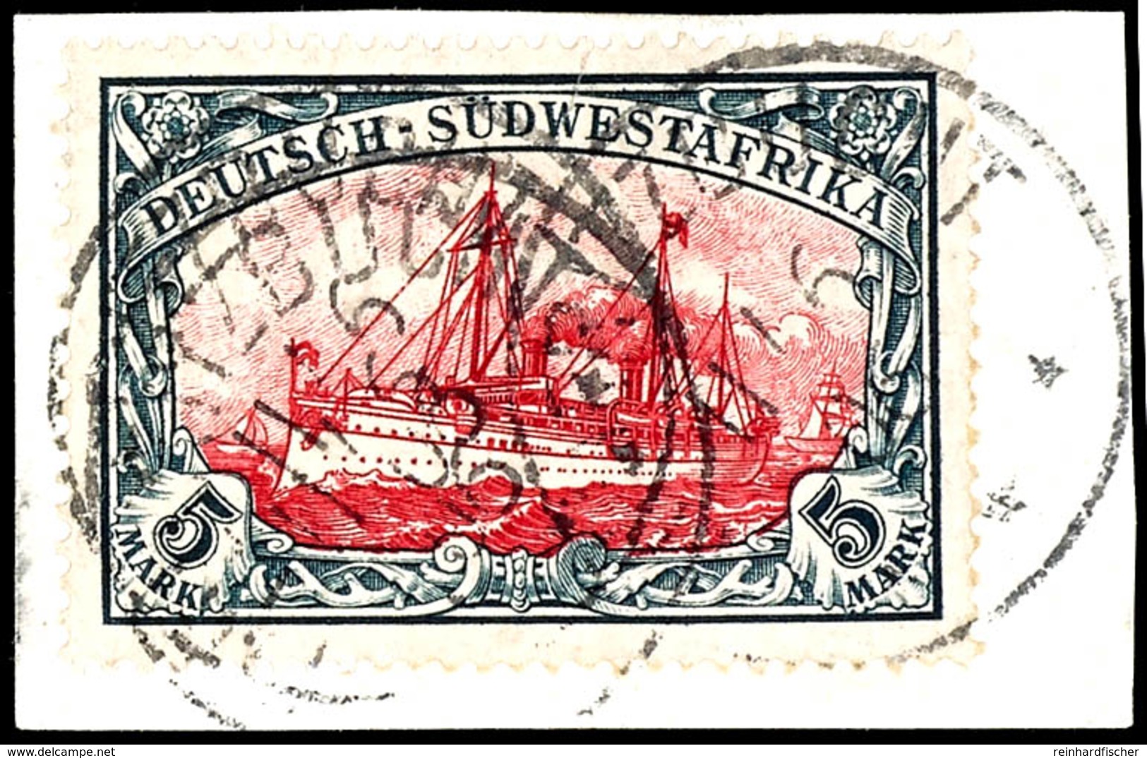 5 Mark Kaiseryacht Auf Schönem Tadellosen Briefstück, Gestempelt "LÜDERITZBUCHT", Befund Steuer BPP, Michel 200,-, Katal - German South West Africa