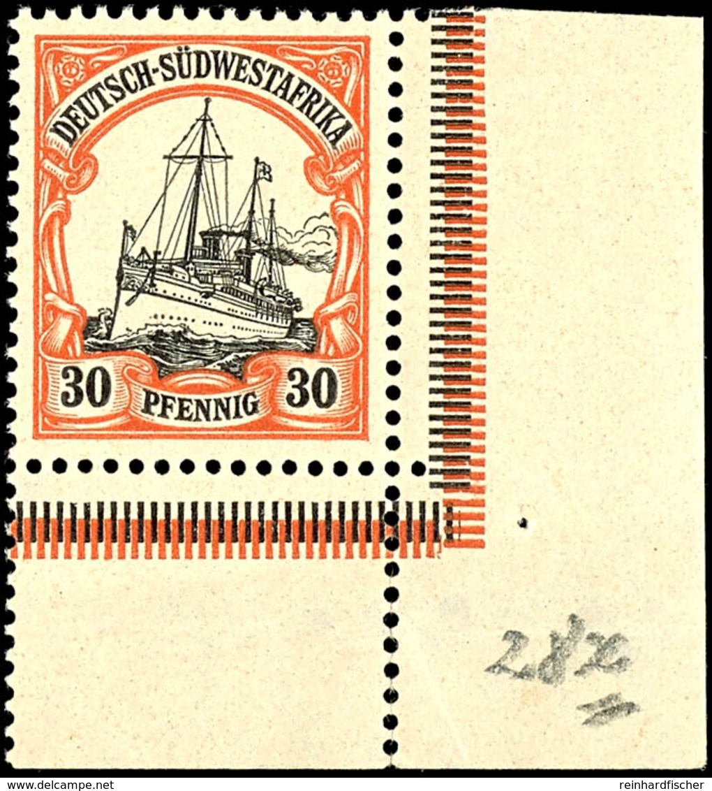 30 Pfennig Kaiseryacht, Tadellos Postfrisch Vom Rechten Unteren Eckrand, Dort Falzspur, Ohne Signatur, Michel 65,-, Kata - Deutsch-Südwestafrika