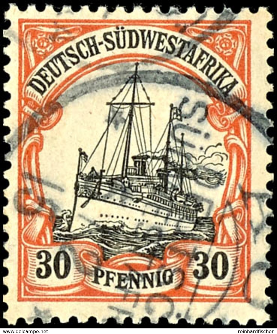 30 Pfennig Kaiseryacht Mit Wasserzeichen, Tadellos, Seltener Kriegsstempel "AUS 5.2.15", Michel 65,-, Katalog: 28x O - Africa Tedesca Del Sud-Ovest