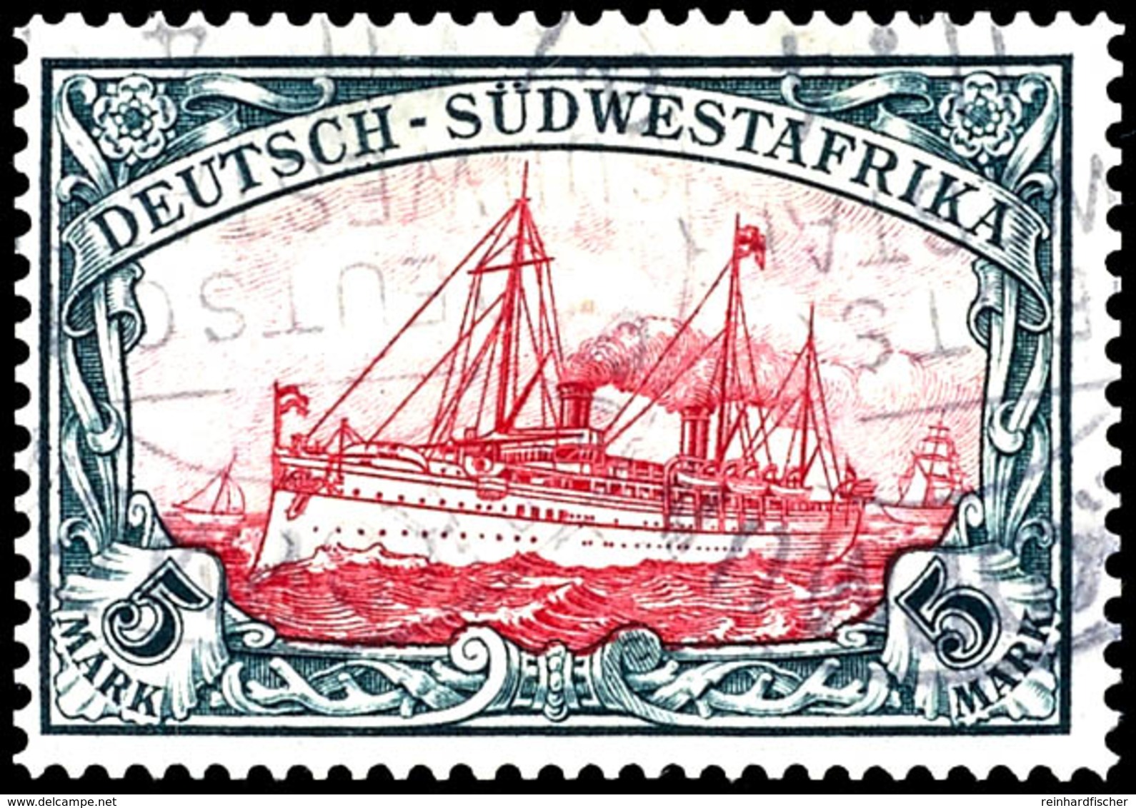 5 Mark Kaiseryacht Mit Wasserzeichen, Tadellos Gestempelt, Geprüft Czimmek BPP, Michel 450,-, Katalog: 32Ab O - Deutsch-Südwestafrika