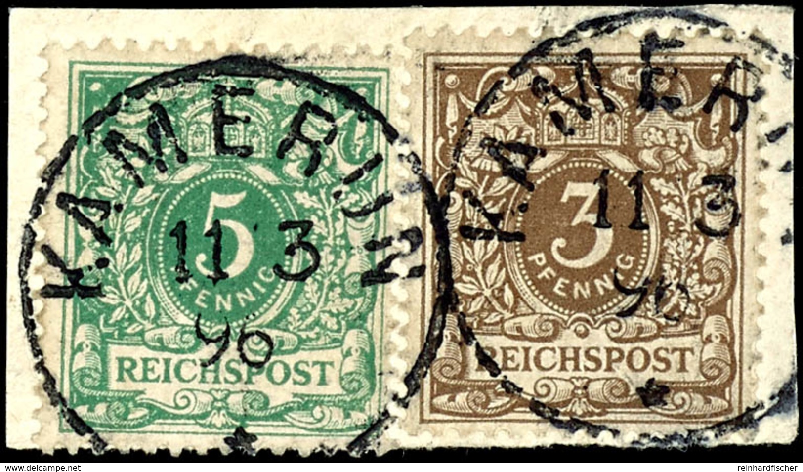 3 Und 5 Pfennig Krone/Adler Auf Briefstück Mit 2 Stempeln "KAMERUN", Gute Erhaltung, Geprüft Eibenstein BPP, Michel 115, - Cameroun