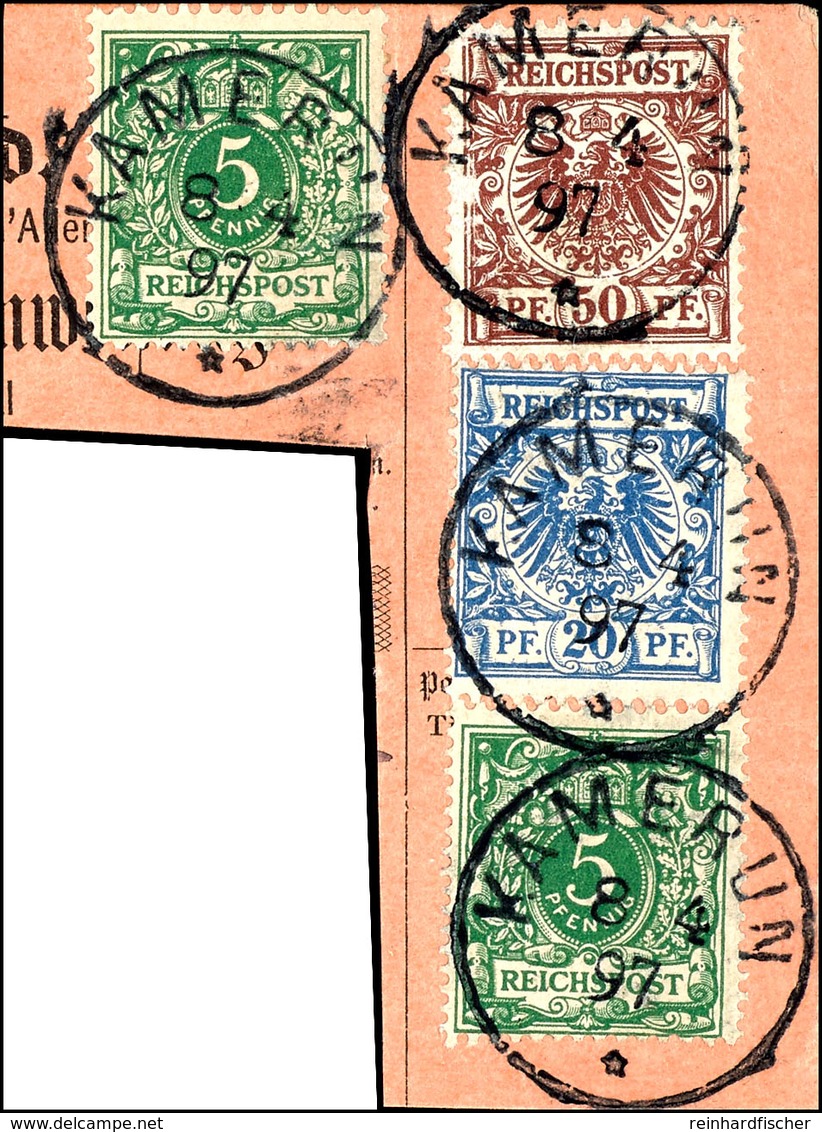 2 Mal 5, 20, 50 Pfennig Krone/Adler Auf Formularausschnitt (laut Steuer + 100%), Je Zentraler Stempel "KAMERUN", Gute Er - Cameroun