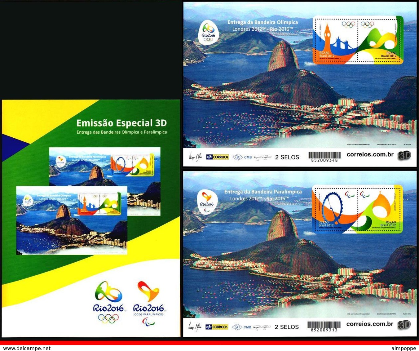 Ref. BR-V2016-24 BRAZIL 2016 OLYMPIC, SPECIAL EDITION,3D STAMPS, ,OLYMPIC GAMES RIO 2016, 2 MS MNH 4V - Sommer 2016: Rio De Janeiro