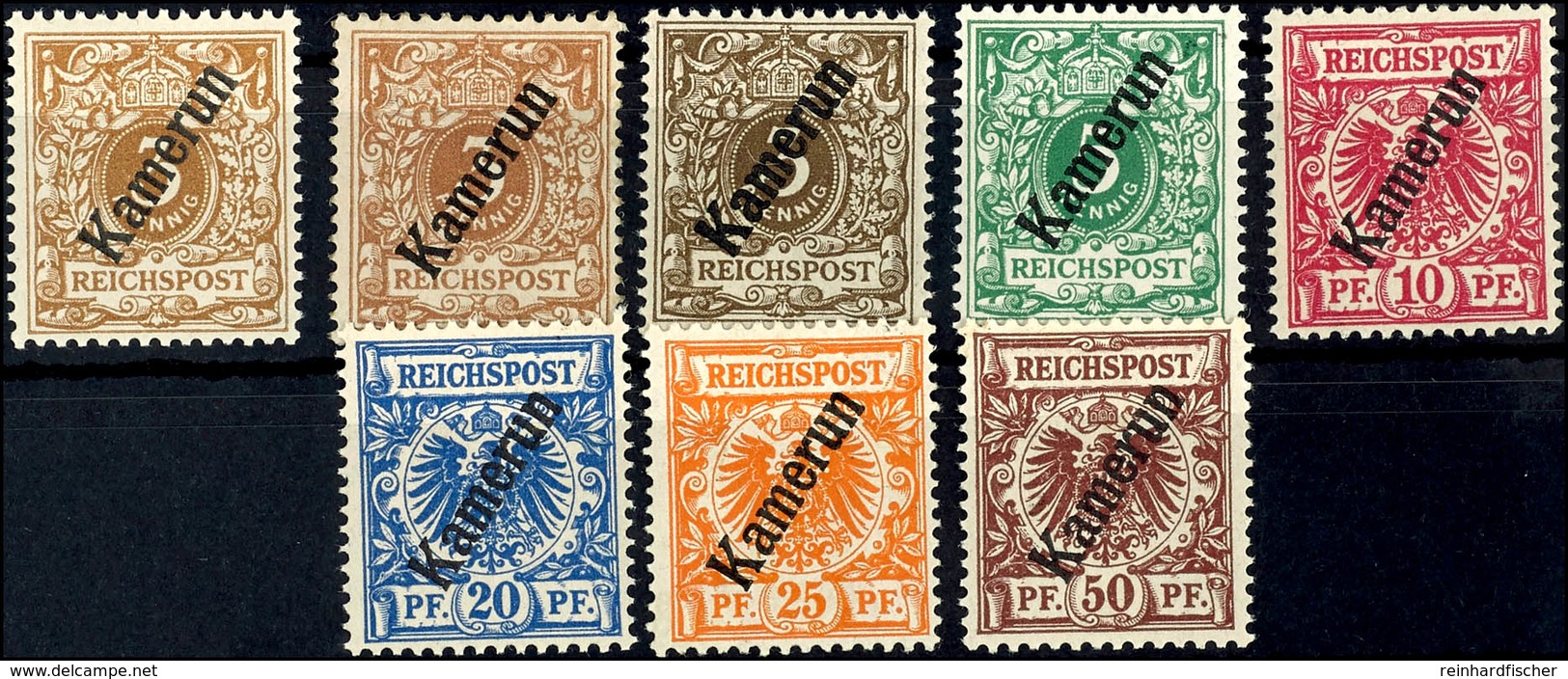 3 Pfg Bis 50 Pfg Krone/Adler Mit Aufdruck "Kamerun" Ungebraucht Mit Originalgummierung Und Falz/Falzresten - Dabei 1b,c  - Kamerun