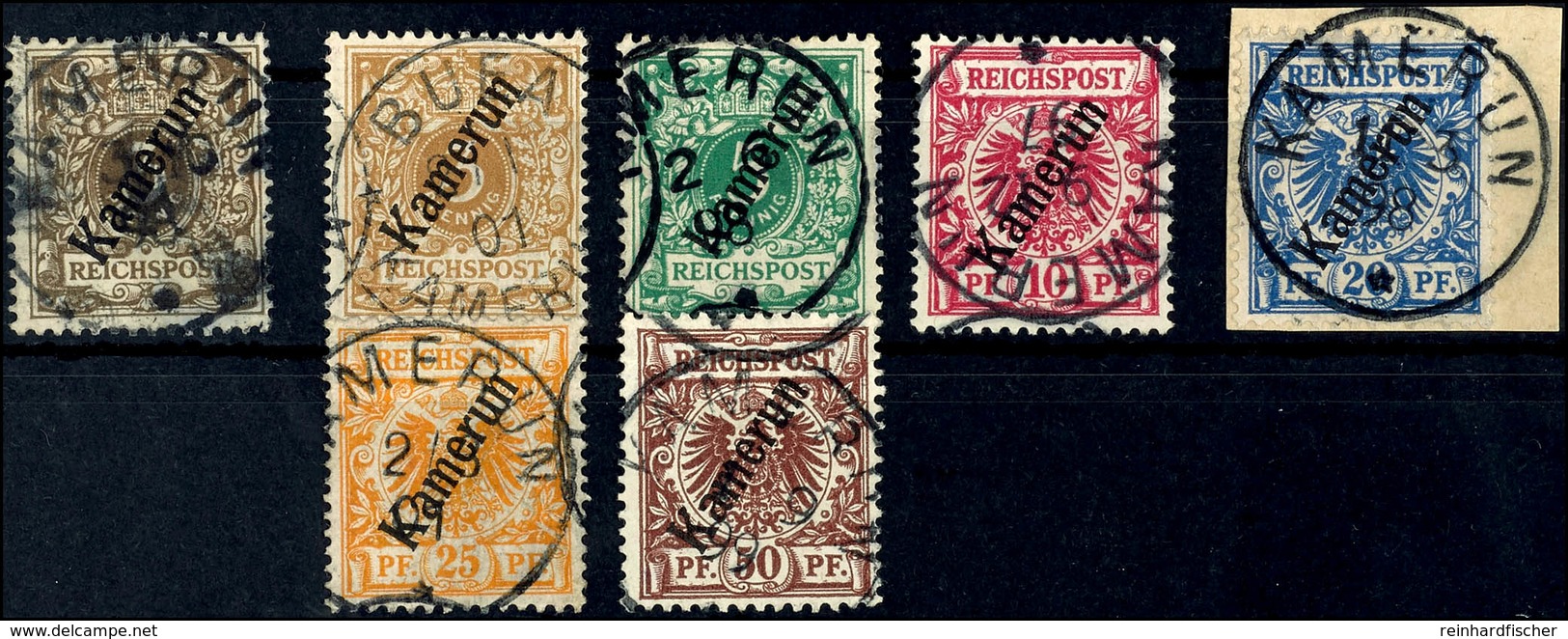 3 Pfg  Bis 50 Pfg Krone/Adler Mit  Aufdruck "Kamerun, Gestempelt  - Dabei 1a Geprüft Pauligk, 1b Geprüft Schmidt, 4 Auf  - Camerun