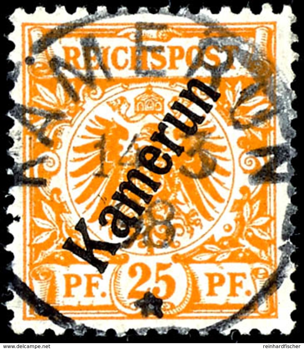 25 Pfennig Krone/Adler Mit Plattenfehler II (I Oben Gespalten), Sauber Gestempelt "KAMERUN", Gute Bedarfserhaltung, Befu - Camerun