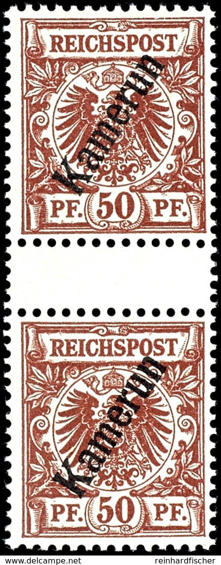 50 Pfg Krone/Adler Lebhaftrötlichbraun, Senkrechtes Zwischenstegpaar, Postfrisch, Mi. 200.-, Katalog: 6ZS ** - Camerun