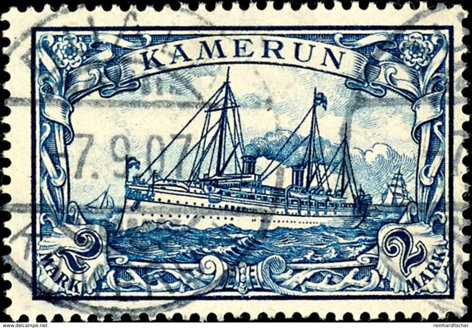 2 Mark Kaiseryacht, Gestempelt "DUALA", Tadellos, Geprüft Bothe BPP, Michel 90,-, Katalog: 17 O - Kamerun