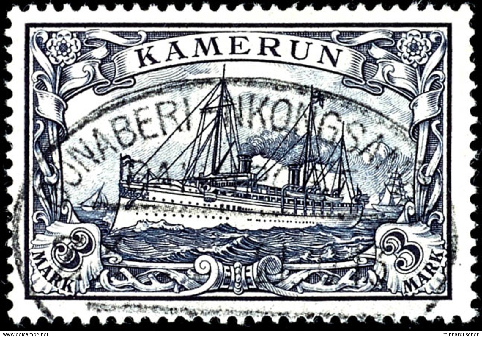 3 Mark Kaiseryacht, Tadellos Mit Auf Diesem Hohen Wert Seltenem Stempel "BONABERI-NKONGSAMBA BAHNPOST", Geprüft Bothe BP - Cameroun