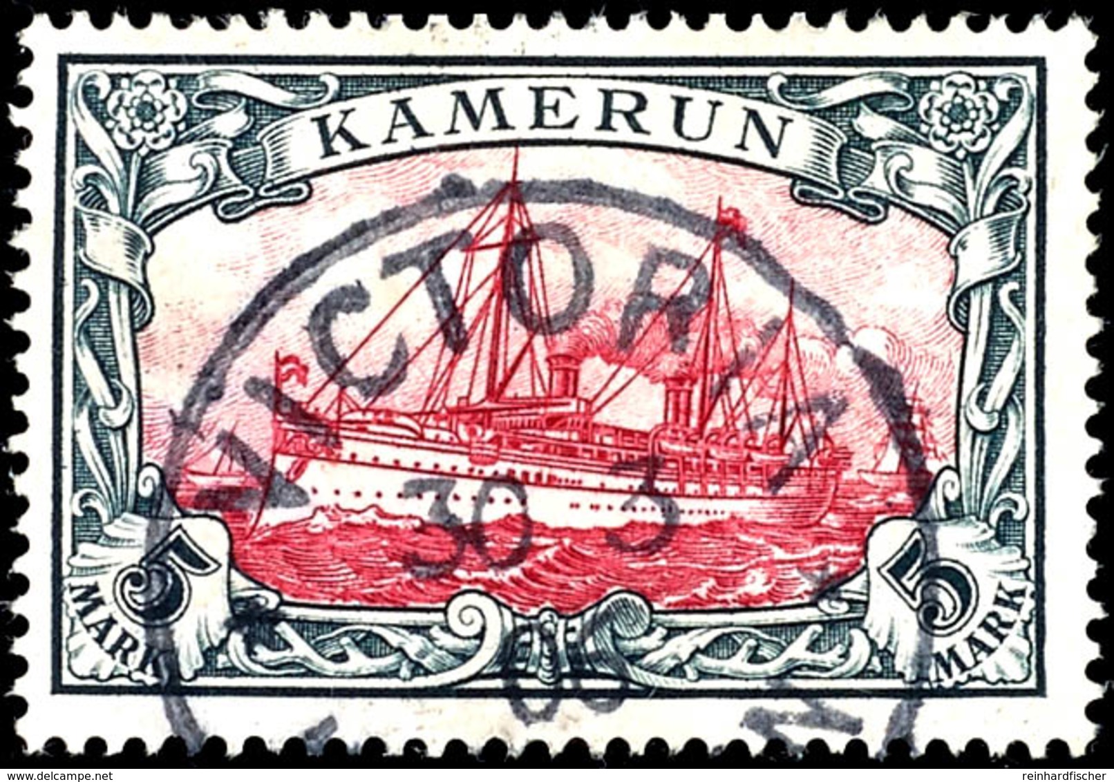 5 Mark Kaiseryacht , Tadellos, Gestempelt "VICTORIA", Michel 600,-, Katalog: 19 O - Kamerun