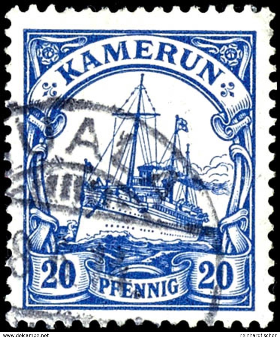 20 Pfennig Kaiseryacht, Gestempelt "DUALA", Gute Erhaltung, Geprüft Steuer BPP, Michel 150,-, Katalog: 23 O - Camerun