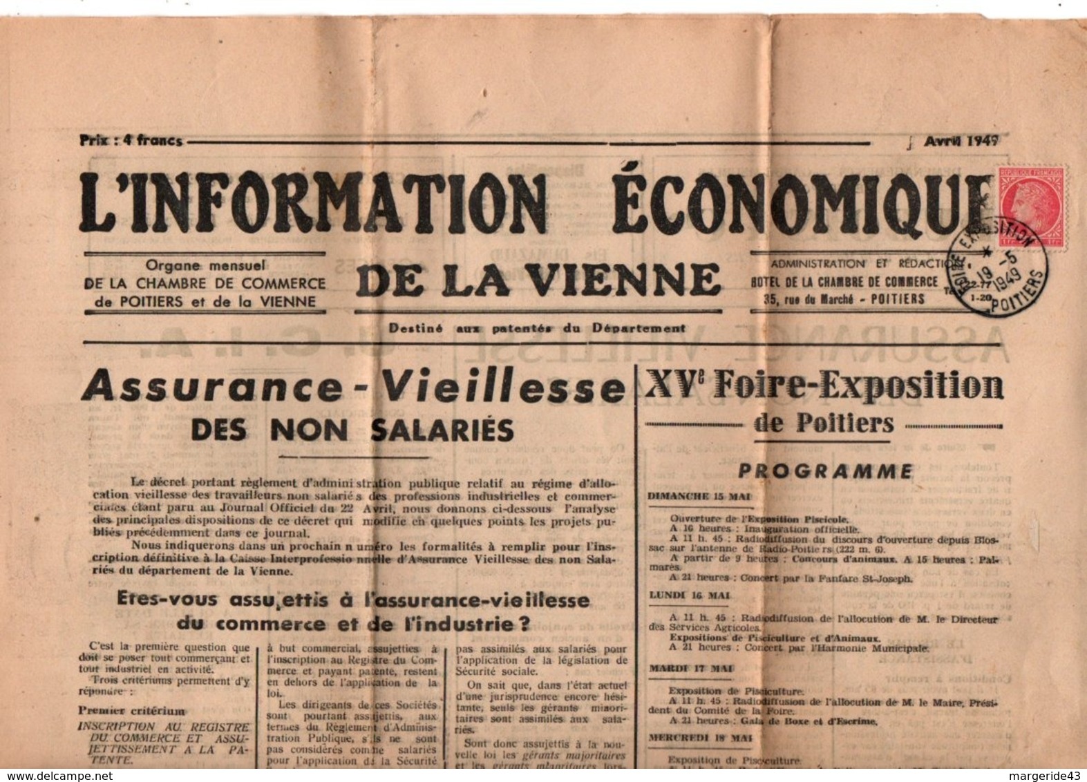 JOURNAL L'INFORMATION ECONOMIQUE DE LA VIENNE AVRIL 1949 - Otros & Sin Clasificación