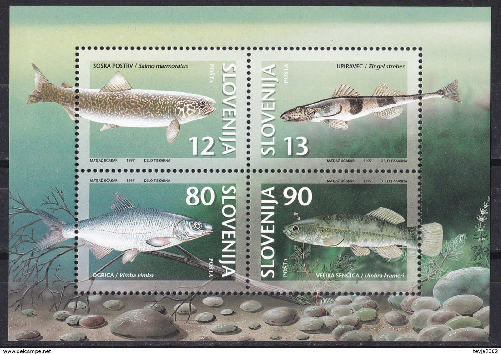 Bö_ Slowenien - Mi.Nr.  182 - 185 Block 4 - Postfrisch MNH - Tiere Animals Fische Fishes - Slowenien