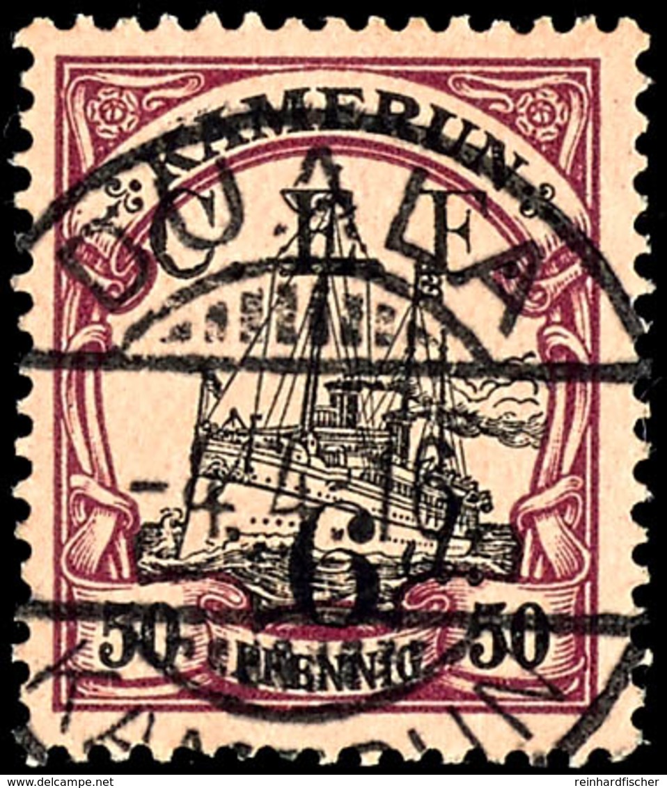 1/2 D. Auf 5 Pfg - 3 D. Auf 30 Pfg Sowie 6 D. Auf 50 Pfg Kaiseryacht, Alle Werte Zentrisch Gestempelt KGS "DUALA 4.4.16" - Kamerun