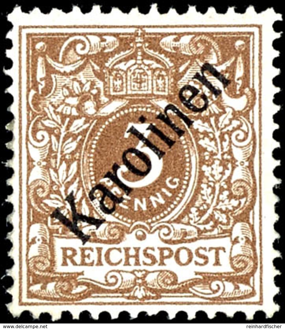 3 Pfennig Krone/Adler Mit Diagonalem Aufdruck "Karolinen", Ungebraucht, Michel 750,-, Katalog: 1I * - Isole Caroline