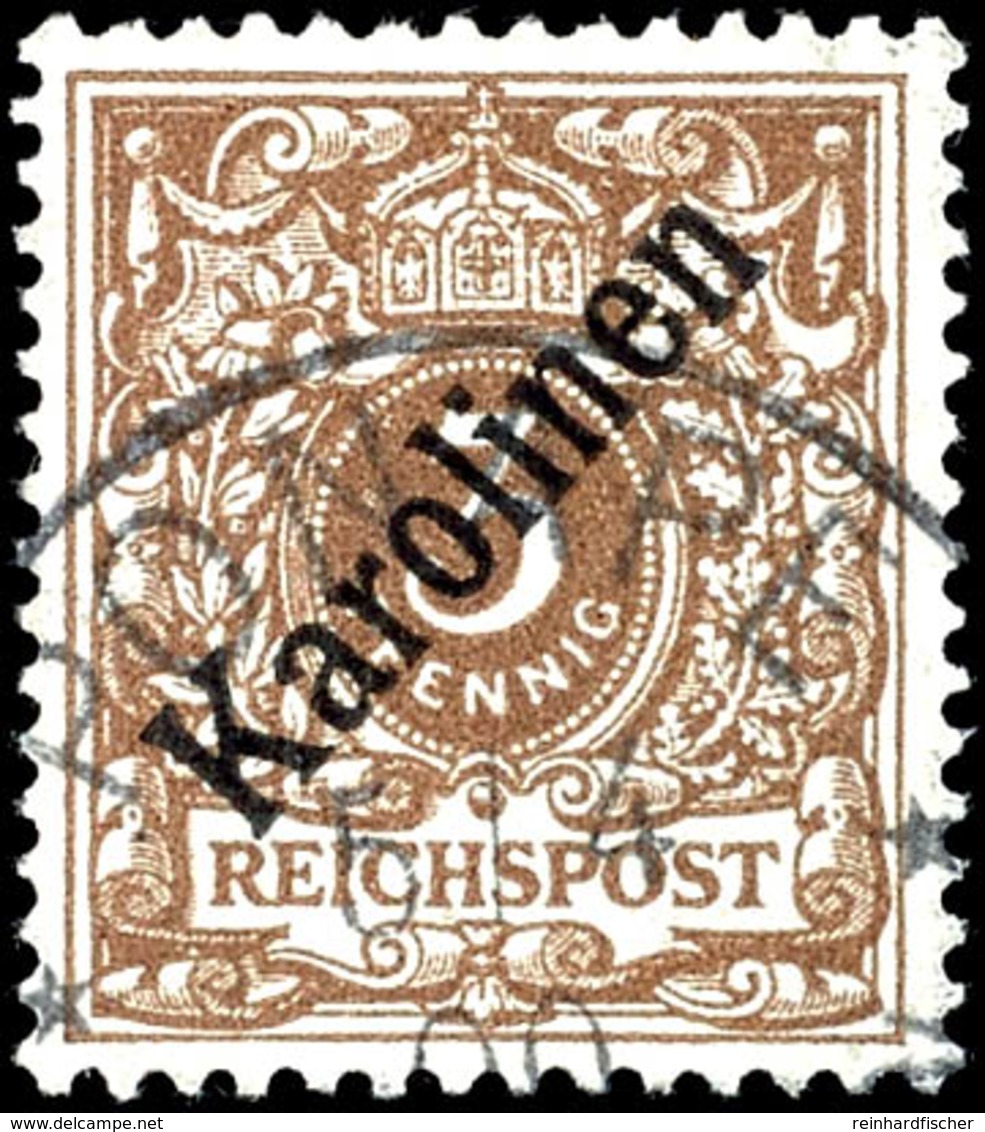 3 Pfennig Krone/Adler Mit Diagonalem Aufdruck "KAROLINEN", Tadellos, Gestempelt "PONAPE", Geprüft Pauligk, Michel 850,-, - Carolines
