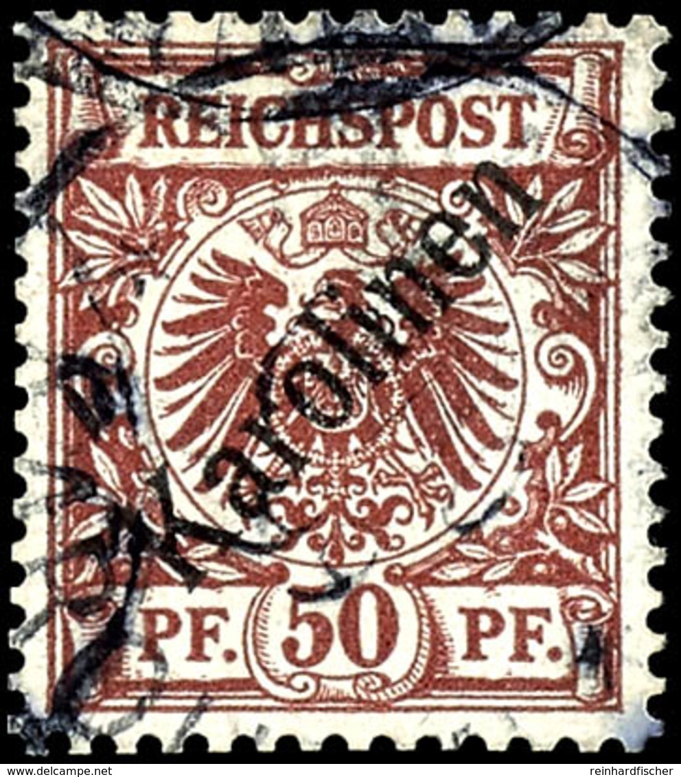 50 Pfennig Krone/Adler Mit Diagonalem Aufdruck "Karolinen ", Tadellos, Gestempelt "PONAPE", Fotoattest Dr. Steuer VÖB, M - Karolinen